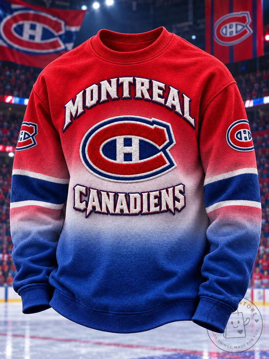 Montreal Canadiens Gradient Red and Blue Crewneck Sweatshirt 5 Montreal Canadiens Gradient Red and Blue Crewneck Sweatshirt