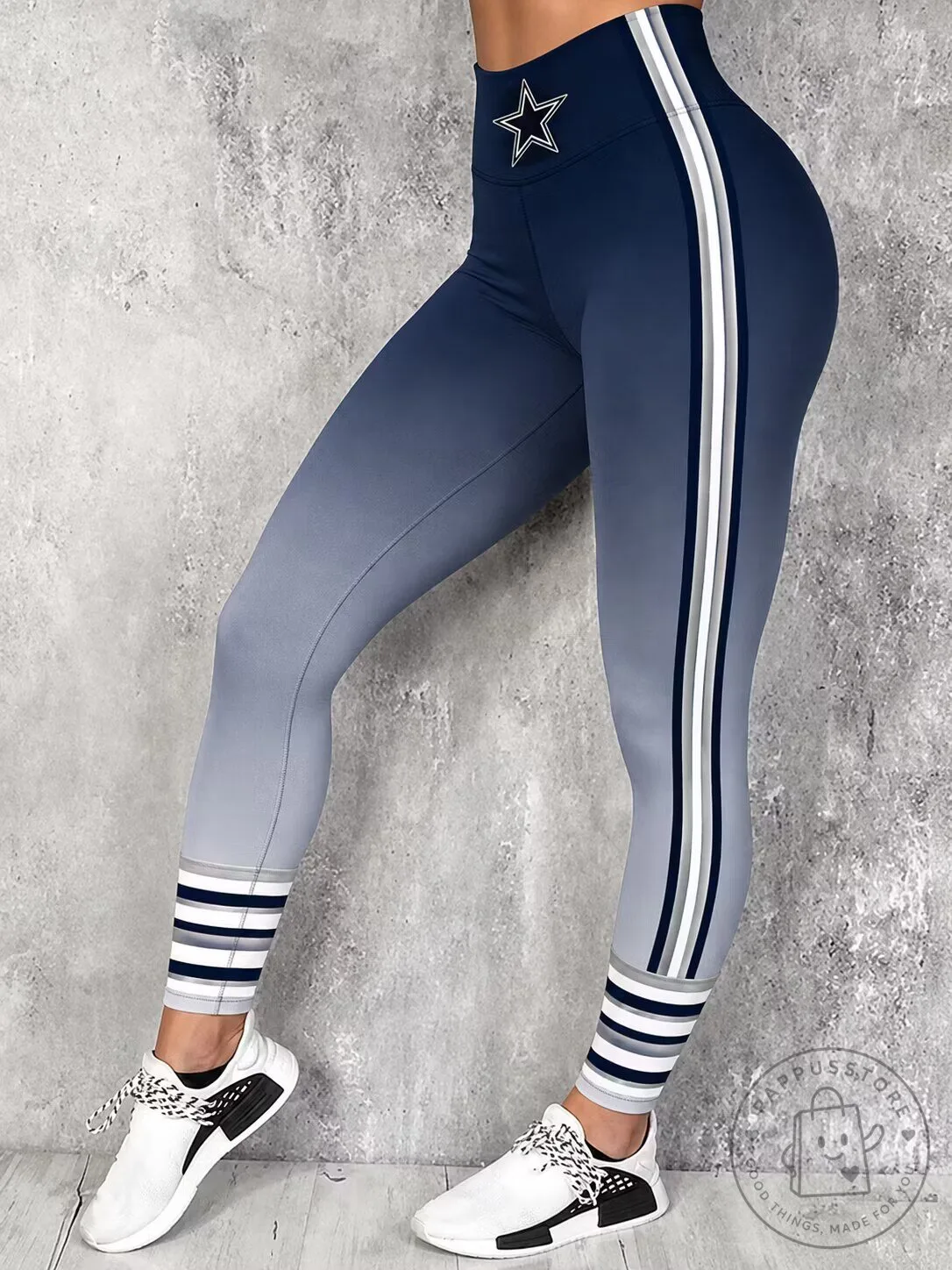 Dallas Cowboys Star Logo Ombre Gradient Striped Womens Leggings 3 Dallas Cowboys Star Logo Ombre Gradient Striped Womens Leggings