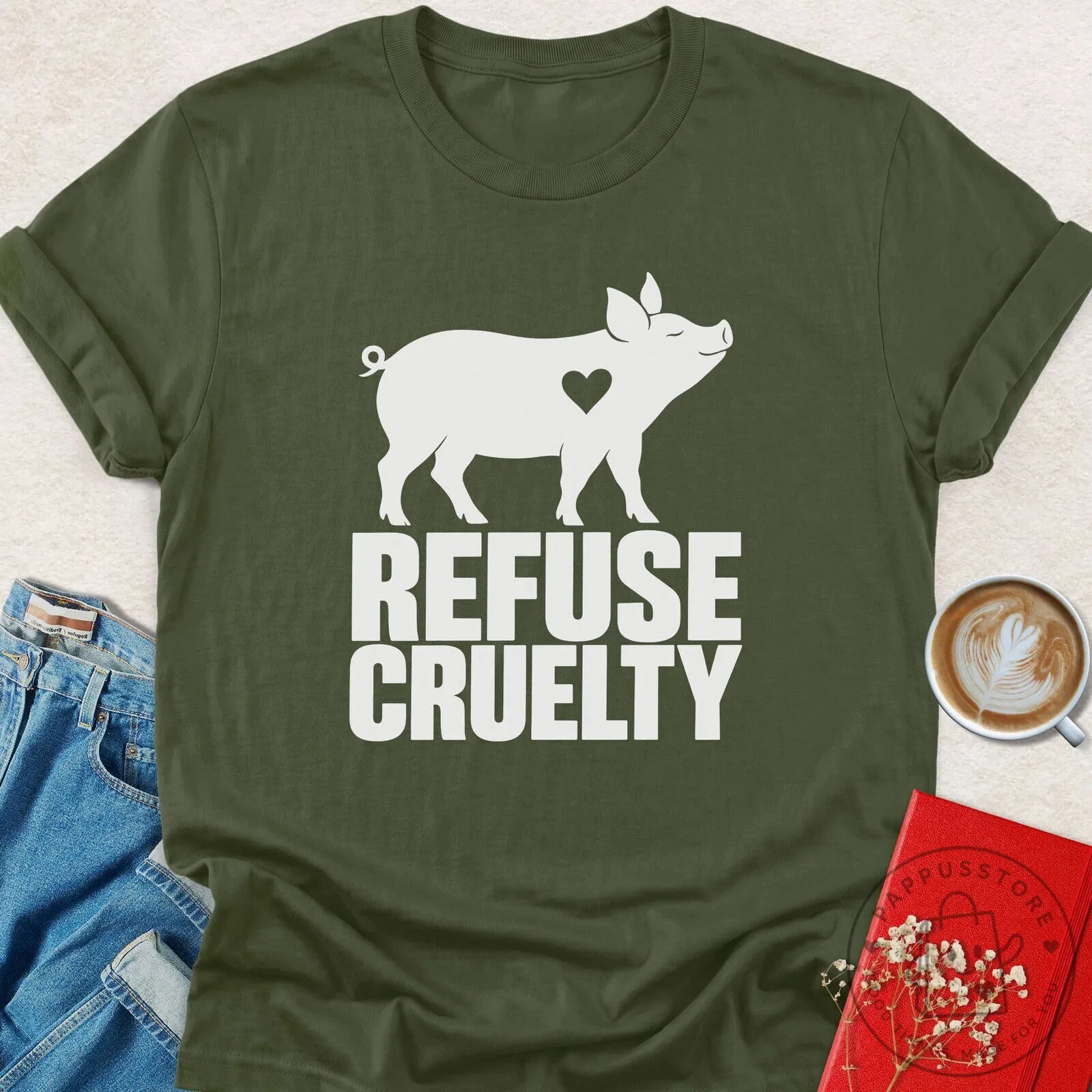 Refuse Cruelty Vegan Pig Heart Animal Rights Activist T-Shirt 1 Refuse Cruelty Vegan Pig Heart Animal Rights Activist T-Shirt