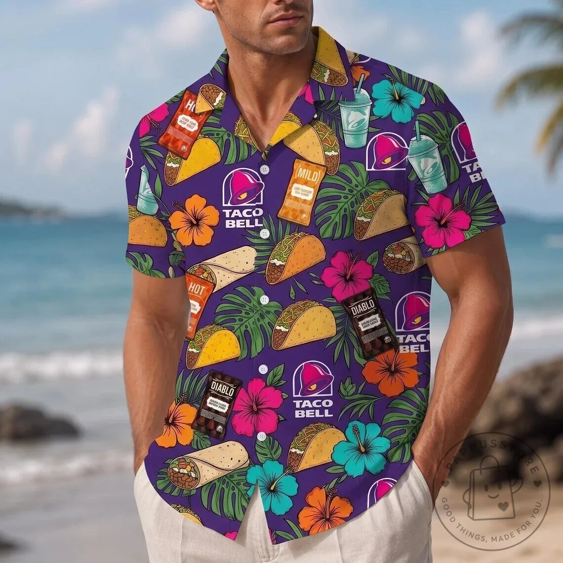 Taco Bell Fast Food Hot Sauce Pattern Tropical Hawaiian Shirt