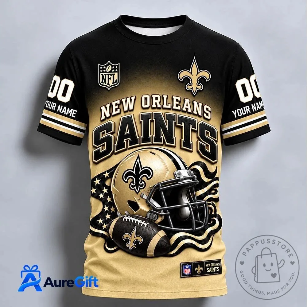 Custom Name T-Shirt in Black and Gold for New Orleans Saints NFL Football Team 2 Custom Name T-Shirt in Black and Gold for New Orleans Saints NFL Football Team