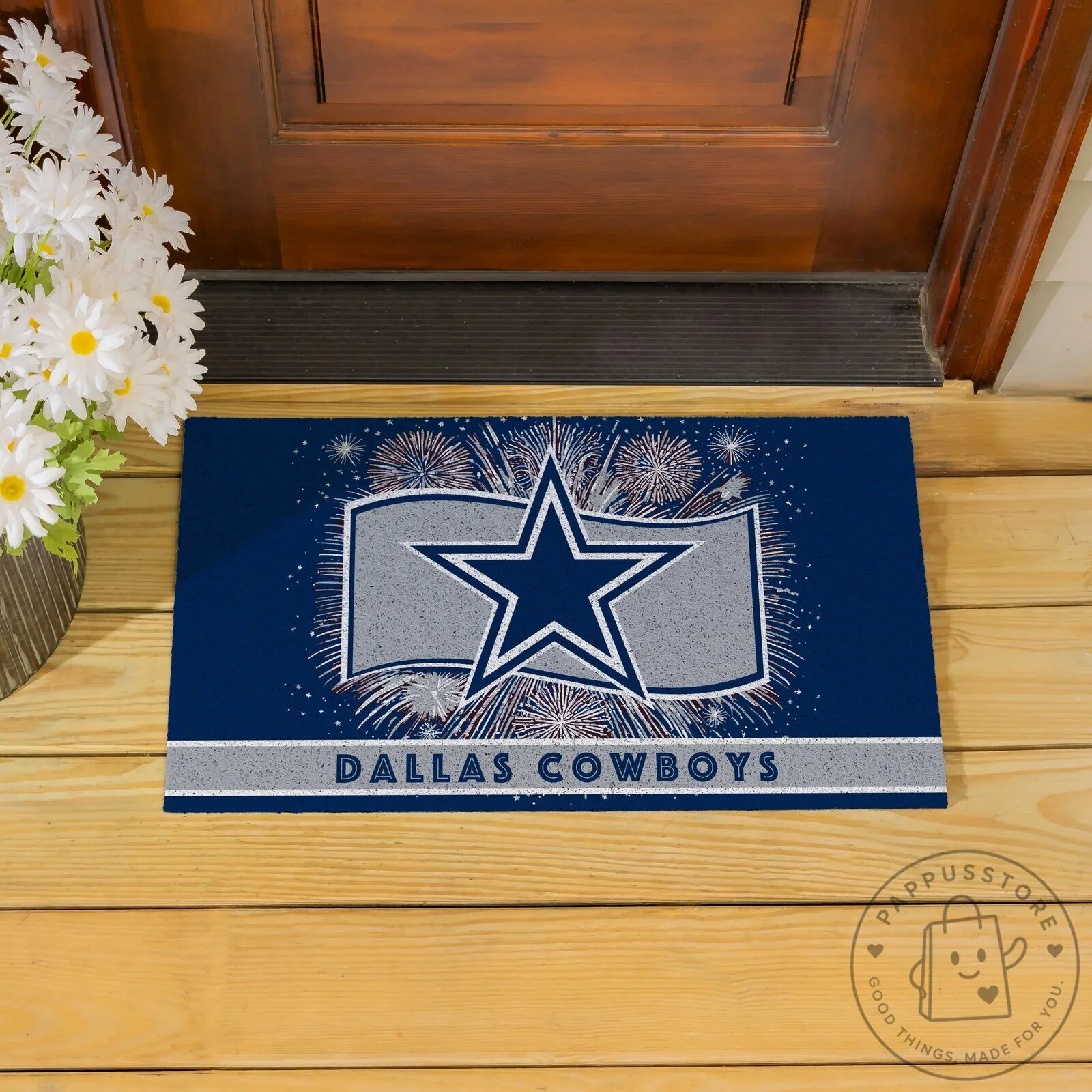 Dallas Cowboys Patriotic Fireworks Design Outdoor Welcome Doormat