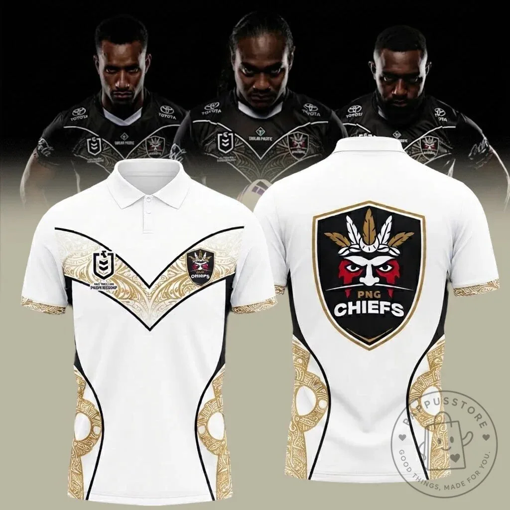 Papua New Guinea Chiefs Rugby League White Polo Shirt 1 Papua New Guinea Chiefs Rugby League White Polo Shirt