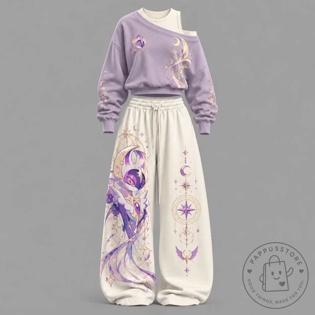 Pokemon Lunala Celestial Moon and Stars Graphic Print Sweatshirt