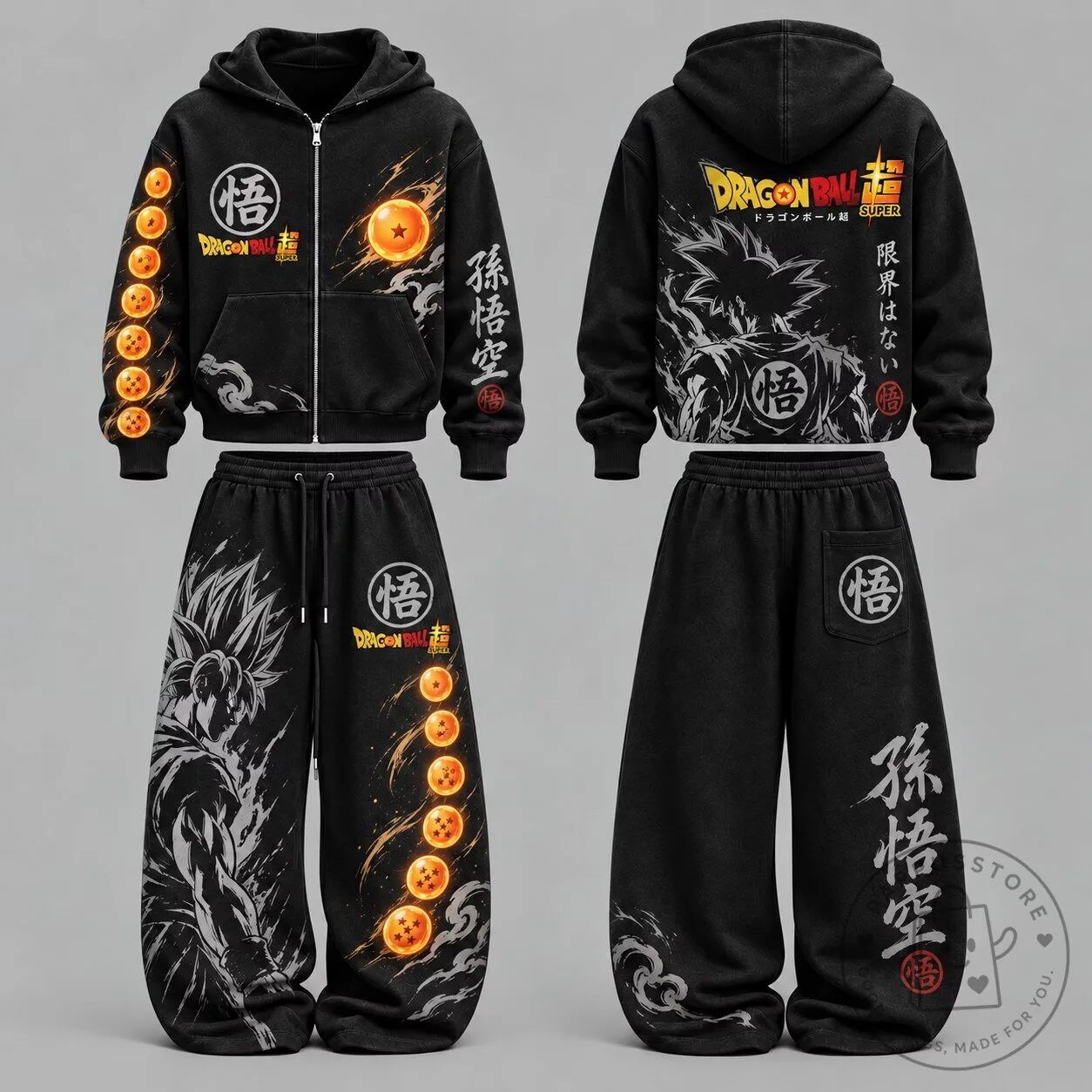Dragon Ball Z Goku Super Saiyan Black Zip-Up Hoodie and Sweatpants Set