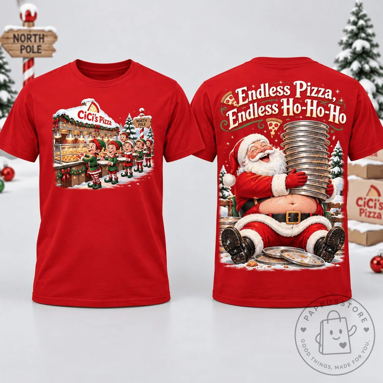 CiCi's Pizza Santa Endless Pizza Christmas Holiday T-Shirt for Pizza Lovers 1 CiCi's Pizza Santa Endless Pizza Christmas Holiday T-Shirt for Pizza Lovers