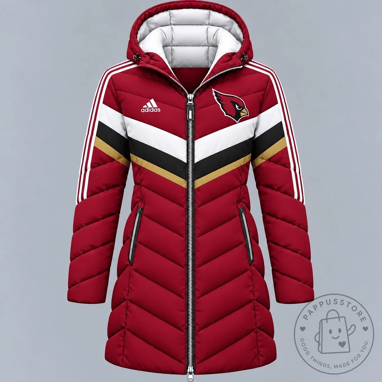 Arizona Cardinals Adidas Inspired Premium Arctic Shield Chevron Long Hooded Puffer Jacket
