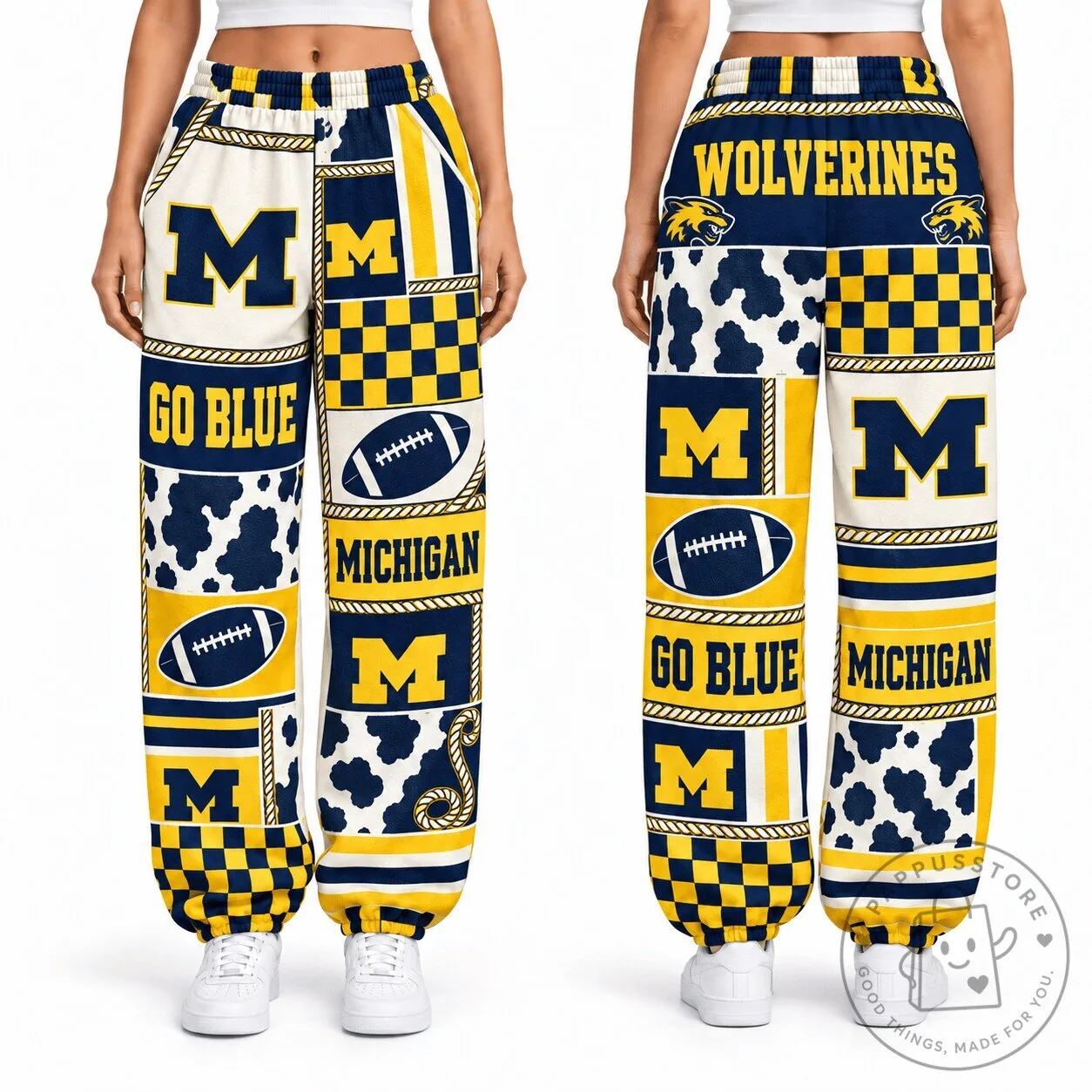 Michigan Wolverines Football Team Patchwork Style Jogger Pants
