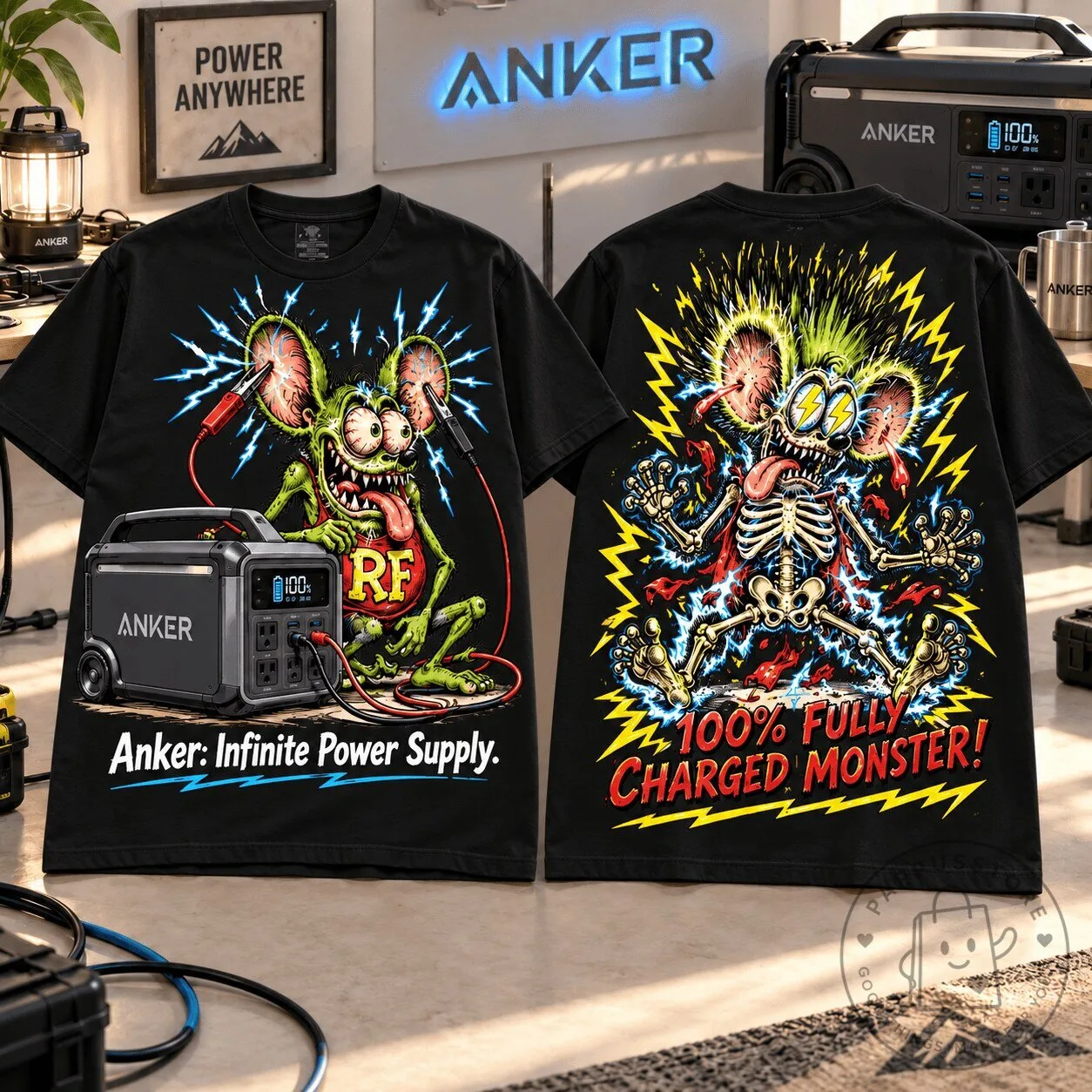 Rat Fink Fully Charged Monster Anker Power Station Black Graphic T-Shirt 3 Rat Fink Fully Charged Monster Anker Power Station Black Graphic T-Shirt